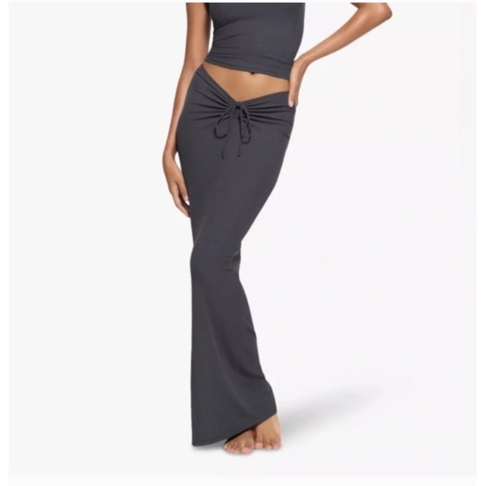 SKIMS Soft‎ Lounge Rib Skirt Graphite Grey Ruched Maxi Size XL AP-TNK-0282 NEW